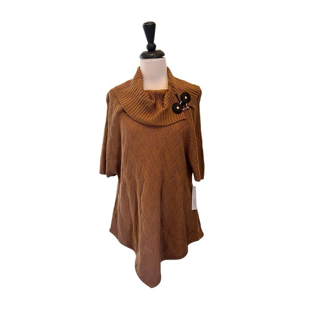 Croft & Barrow Women's Buckle Cowl Neck Poncho Style Sweater Brown Sz PL/PXL NWT